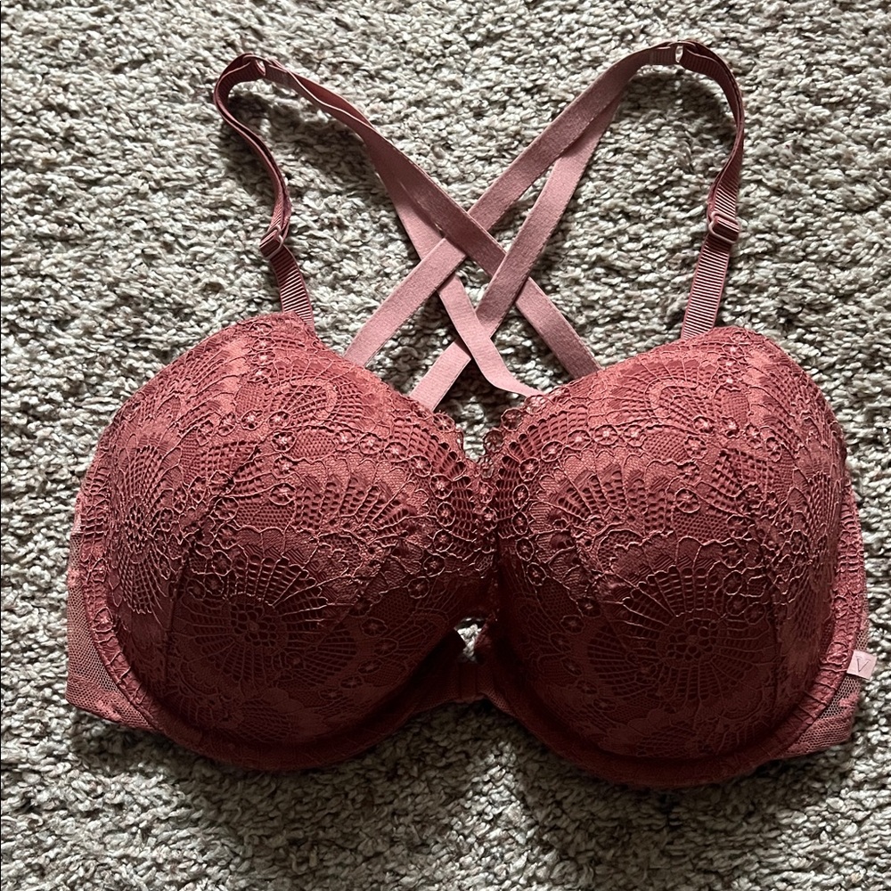 Elegant Lace Cross-Back Bra - Rust